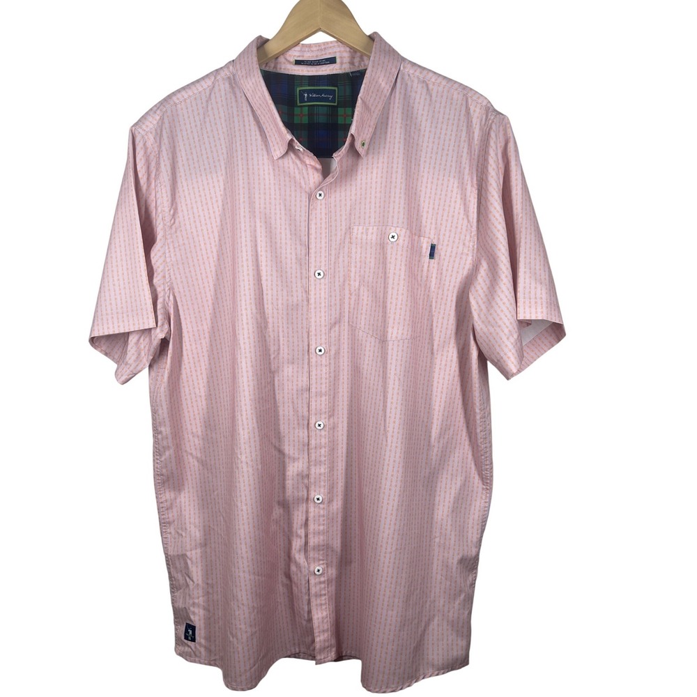 William Murray Mens XXL Pink Trophy Stripe Short Sleeve Golf Button Down Shirt